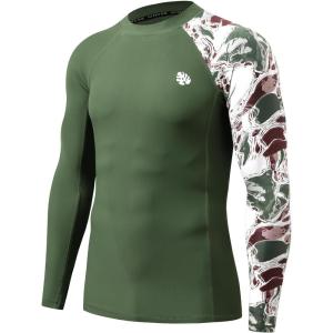 imageHUGE SPORTS Mens Rash Guard Long Sleeves UPF 50 UV Sun Protection Quick Drying Splice Compression Swim ShirtsGraffiti Green