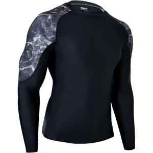 imageHUGE SPORTS Mens Rash Guard Long Sleeves UPF 50 UV Sun Protection Quick Drying Splice Compression Swim ShirtsMagma