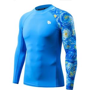 imageHUGE SPORTS Mens Rash Guard Long Sleeves UPF 50 UV Sun Protection Quick Drying Splice Compression Swim ShirtsPalace Blue