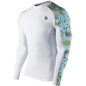 imageHUGE SPORTS Mens Rash Guard Long Sleeves UPF 50 UV Sun Protection Quick Drying Splice Compression Swim ShirtsWhite Forest