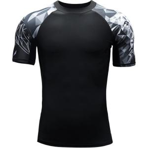 imageHUGE SPORTS Mens Splice UV Sun Protection UPF 50 Skins Rash Guard Short SleevesBlack