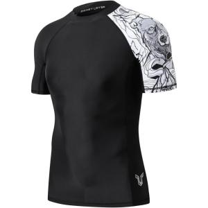 imageHUGE SPORTS Mens Splice UV Sun Protection UPF 50 Skins Rash Guard Short SleevesBlack Bear