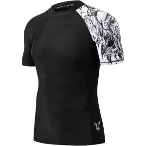 imageHUGE SPORTS Mens Splice UV Sun Protection UPF 50 Skins Rash Guard Short SleevesBlack Ealge