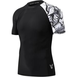 imageHUGE SPORTS Mens Splice UV Sun Protection UPF 50 Skins Rash Guard Short SleevesBlack Mustang