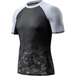 imageHUGE SPORTS Mens Splice UV Sun Protection UPF 50 Skins Rash Guard Short SleevesBlack Ripple