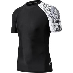 imageHUGE SPORTS Mens Splice UV Sun Protection UPF 50 Skins Rash Guard Short SleevesBlack Wolf