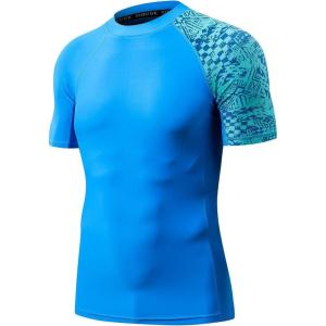 imageHUGE SPORTS Mens Splice UV Sun Protection UPF 50 Skins Rash Guard Short SleevesBlue Digital