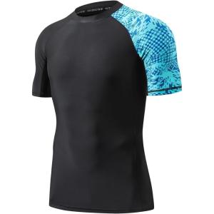 imageHUGE SPORTS Mens Splice UV Sun Protection UPF 50 Skins Rash Guard Short SleevesBlue Pictogram