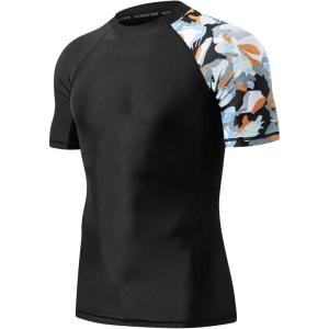 imageHUGE SPORTS Mens Splice UV Sun Protection UPF 50 Skins Rash Guard Short SleevesCamo Black
