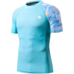 imageHUGE SPORTS Mens Splice UV Sun Protection UPF 50 Skins Rash Guard Short SleevesCloud Blue