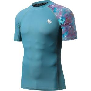 imageHUGE SPORTS Mens Splice UV Sun Protection UPF 50 Skins Rash Guard Short SleevesDream Blue