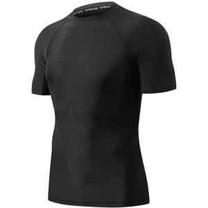 imageHUGE SPORTS Mens Splice UV Sun Protection UPF 50 Skins Rash Guard Short SleevesLogo Black