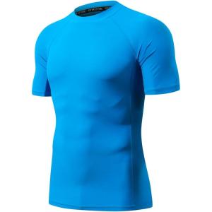 imageHUGE SPORTS Mens Splice UV Sun Protection UPF 50 Skins Rash Guard Short SleevesLogo Blue