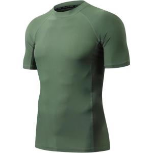 imageHUGE SPORTS Mens Splice UV Sun Protection UPF 50 Skins Rash Guard Short SleevesLogo Green