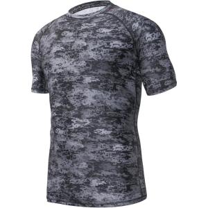 imageHUGE SPORTS Mens Splice UV Sun Protection UPF 50 Skins Rash Guard Short SleevesPixel Dark