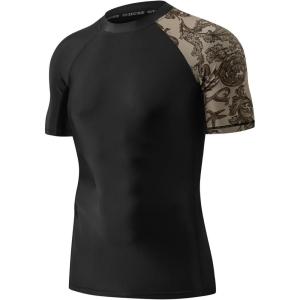 imageHUGE SPORTS Mens Splice UV Sun Protection UPF 50 Skins Rash Guard Short SleevesSea Forest
