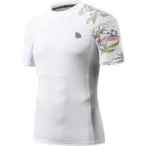 imageHUGE SPORTS Mens Splice UV Sun Protection UPF 50 Skins Rash Guard Short SleevesSunset White