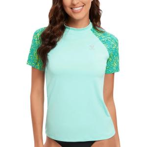 imageHUGE SPORTS Womens UPF 50 UV Protection Sun Shirts Short Sleeve Quick Dry Rash Guard Swim Gym Workout TopsGreen