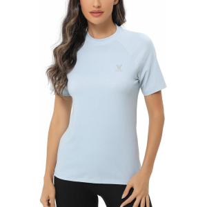 imageHUGE SPORTS Womens UPF 50 UV Protection Sun Shirts Short Sleeve Quick Dry Rash Guard Swim Gym Workout TopsLight Blue