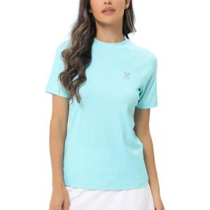 imageHUGE SPORTS Womens UPF 50 UV Protection Sun Shirts Short Sleeve Quick Dry Rash Guard Swim Gym Workout TopsLight Green