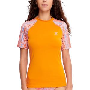 imageHUGE SPORTS Womens UPF 50 UV Protection Sun Shirts Short Sleeve Quick Dry Rash Guard Swim Gym Workout TopsOrange