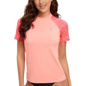 imageHUGE SPORTS Womens UPF 50 UV Protection Sun Shirts Short Sleeve Quick Dry Rash Guard Swim Gym Workout TopsPink