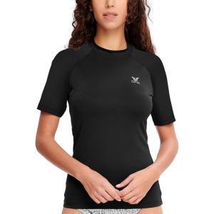 imageHUGE SPORTS Womens UPF 50 UV Protection Sun Shirts Short Sleeve Quick Dry Rash Guard Swim Gym Workout TopsPure Black