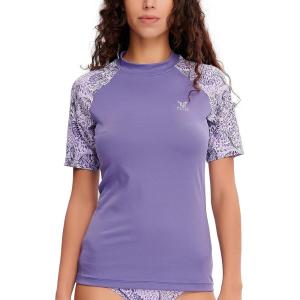 imageHUGE SPORTS Womens UPF 50 UV Protection Sun Shirts Short Sleeve Quick Dry Rash Guard Swim Gym Workout TopsPurple