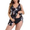imageHUGE SPORTS Women Tankini Swimsuits Plus Size Two Piece Bathing Suits Swimwear Top with Bikini BottomsBlack