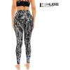 imageHUGE SPORTS Womens High Waisted Tummy Control Yoga Leggings with Pocket Running Workout Pants Active TightsBlack Silver