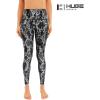 imageHUGE SPORTS Womens High Waisted Tummy Control Yoga Leggings with Pocket Running Workout Pants Active TightsBlack Silver
