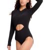imageHUGE SPORTS Womens One Piece Swimsuits Cutout High Cut Bathing Suit Long Sleeve Swimwear Rash Guard for WomenBlack