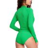 imageHUGE SPORTS Womens One Piece Swimsuits Cutout High Cut Bathing Suit Long Sleeve Swimwear Rash Guard for WomenGreen