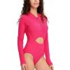imageHUGE SPORTS Womens One Piece Swimsuits Cutout High Cut Bathing Suit Long Sleeve Swimwear Rash Guard for WomenPink