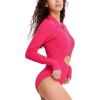 imageHUGE SPORTS Womens One Piece Swimsuits Cutout High Cut Bathing Suit Long Sleeve Swimwear Rash Guard for WomenPink