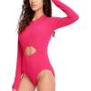 imageHUGE SPORTS Womens One Piece Swimsuits Cutout High Cut Bathing Suit Long Sleeve Swimwear Rash Guard for WomenPink