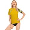 imageHUGE SPORTS Womens Rash Guard Short Sleeve Sun Protection UPF 50 Swimwear Shirts Quick Dry Swimsuit TopYellow