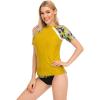 imageHUGE SPORTS Womens Rash Guard Short Sleeve Sun Protection UPF 50 Swimwear Shirts Quick Dry Swimsuit TopYellow