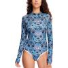 imageHUGE SPORTS Women UPF 50 One Piece Swimsuits Printed Long Sleeve Rash Guard Shirts Surfing Bathing SuitBlue