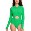 imageHUGE SPORTS Womens One Piece Swimsuits Cutout High Cut Bathing Suit Long Sleeve Swimwear Rash Guard for WomenGreen