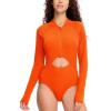 imageHUGE SPORTS Womens One Piece Swimsuits Cutout High Cut Bathing Suit Long Sleeve Swimwear Rash Guard for WomenOrange