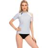 imageHUGE SPORTS Womens Rash Guard Short Sleeve Sun Protection UPF 50 Swimwear Shirts Quick Dry Swimsuit TopLight Blue