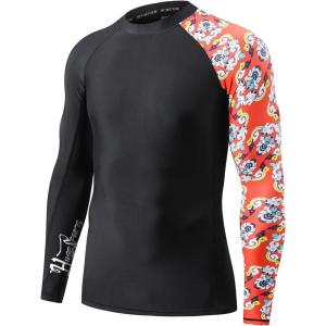 imageHUGE SPORTS Mens Rash Guard Long Sleeves UPF 50 UV Sun Protection Quick Drying Splice Compression Swim ShirtsBee Together