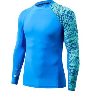 imageHUGE SPORTS Mens Rash Guard Long Sleeves UPF 50 UV Sun Protection Quick Drying Splice Compression Swim ShirtsBlue Digital