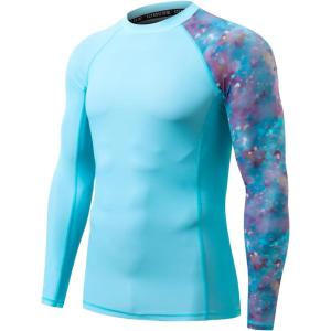 imageHUGE SPORTS Mens Rash Guard Long Sleeves UPF 50 UV Sun Protection Quick Drying Splice Compression Swim ShirtsDream Blue