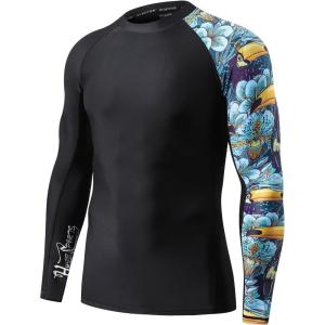 imageHUGE SPORTS Mens Rash Guard Long Sleeves UPF 50 UV Sun Protection Quick Drying Splice Compression Swim ShirtsHeytoucan