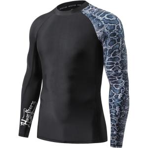 imageHUGE SPORTS Mens Rash Guard Long Sleeves UPF 50 UV Sun Protection Quick Drying Splice Compression Swim ShirtsLeopard Print