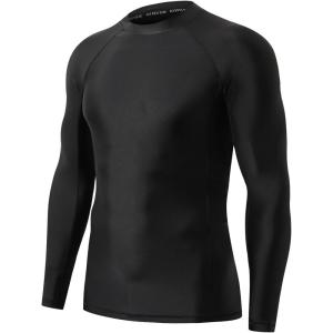 imageHUGE SPORTS Mens Rash Guard Long Sleeves UPF 50 UV Sun Protection Quick Drying Splice Compression Swim ShirtsLogo Black