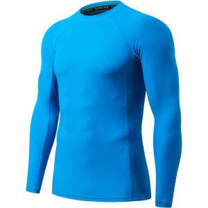 imageHUGE SPORTS Mens Rash Guard Long Sleeves UPF 50 UV Sun Protection Quick Drying Splice Compression Swim ShirtsLogo Blue