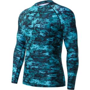 imageHUGE SPORTS Mens Rash Guard Long Sleeves UPF 50 UV Sun Protection Quick Drying Splice Compression Swim ShirtsPixel Green